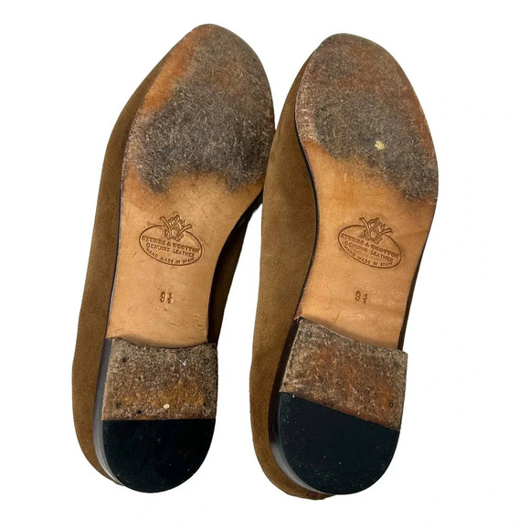 Stubbs & Wootton Tobacco Suede Creel Bag w/ Emb X'd Fly Rods Slippers Size 9.5 - Picture 6 of 6